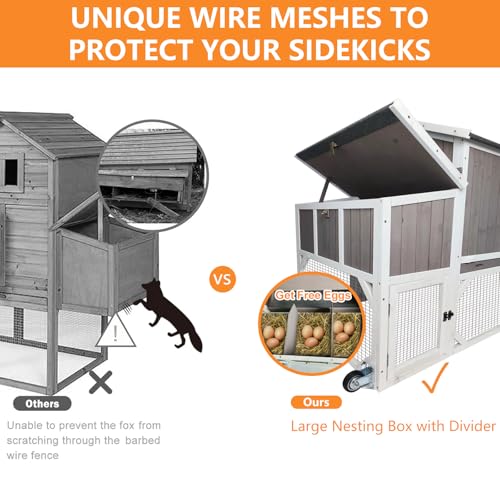 PetsCosset 95.3" L Portable Chicken Coop Tractor Hen House with Nesting Box,Chicken Coops Chicken House,2 Story Wooden Indoor Outdoor Poultry Cage for 3-5 Chicken with 6 Access,Pull-Out Tray,Grey - size: 95.3" L - Grey