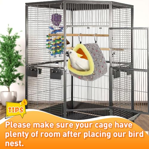 MEWTOGO Large Winter Warm Bird Nest for Cage - Comfortable Birds Bed with Support Plate, Hanging Shed Hideaway Hammock Hut Gift for Macaws African Grey Amazon Parrots - size: Large