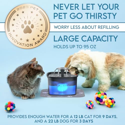 Veken Innovation Award Winner 95oz/2.8L Cat Water Fountain | Automatic Pet Fountain Dog Water Dispenser with Replacement Filters & Silicone Mat for Cats, Dogs (Space Black, Plastic) - color: Space Black
