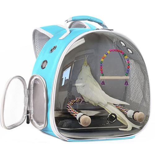 Portable Parrot Travel Cage Carrier with Small Swing Toy&Cage Colorful Toys Set Small Bird Parakeet Bag with Standing Perch Bird Carry Transport Bag (Green, Backpack/Swing) - color: Green, size: Backpack/swing
