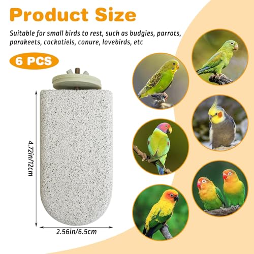 PINVNBY 6 PCS Large Bird Cage Perch Natural Parrot Beak Grinding Stone Calcium Parakeet Chew Toy Bird Stand Platform for Cockatiel Conure Lovebird Finch - color: Grey, size: L, 6 pcs