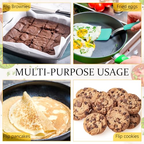 Silicone Cookie Spatula Turner 2 Pack Mini Brownie Spatula Flexible Kitchen Small Silicone Turner for Nonstick Cookware Heat Resistant No Scratch Flipper for Egg(Solid Flat,Green) - color: Green