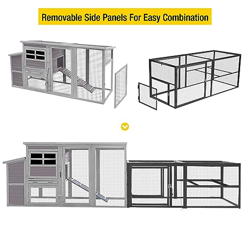 Aivituvin 71in Chicken Coop Run Extension Outdoor Rabbit Expansion Pen for Aivituvin Chicken Coop Hutch,Removable Doors for Easy Combination - color: Grey