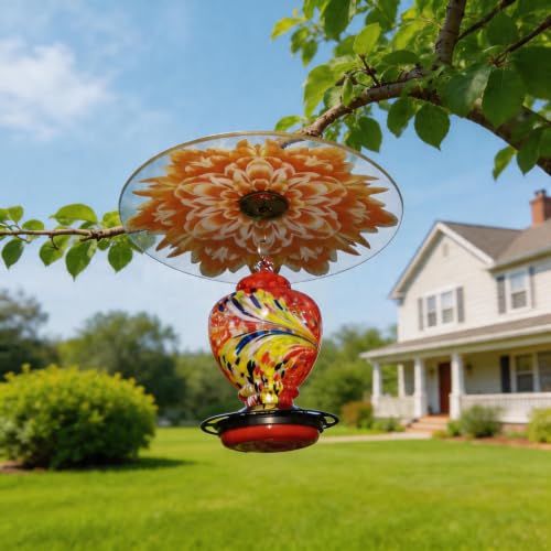 13" Large Glass Rain Cover for Bird Feeder, Daisy Weather Guard Dome Shield | Stainless Hooks & Shatterproof Squirrel Baffle, Dual Use on Shepherd Pole or Hook Hanging, Bird House Protector, Dia. 33cm - color: Mandala Daisy, size: 1PC/Pack