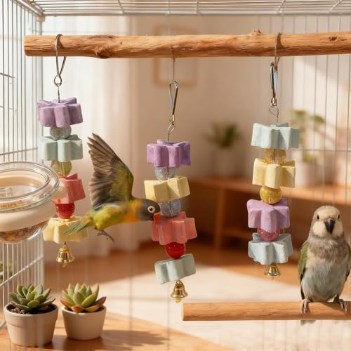 4Pieces Parrot Beak Trimmer Bird Beak Grinding Stone Teeth Lava Block Mineral Calcium Rock Chewing Toys with Bell for Parakeet Conure Budgies Rabbit Chinchilla Hamster - size: 4Pieces