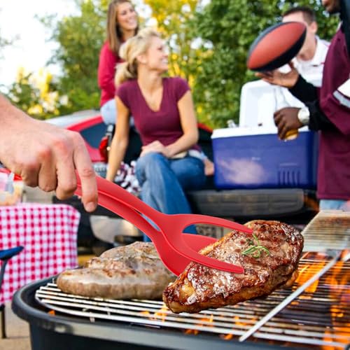 2 in 1 Egg Flipper Spatula, Non-Stick Grip and Flip Spatula Tongs for Pancakes, Omelets, Fish, Eggs, Burgers, Steaks, Heat Resistant Cooking Tool for Kitchen use(COLOR:Black+Red) - color: Black+Red