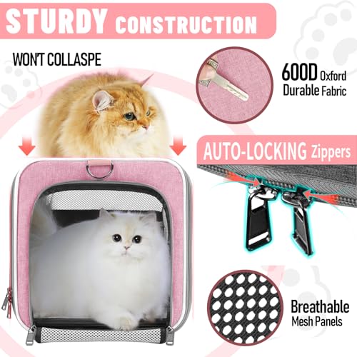 GAPZER Large Cat Carrier Soft, Collapsible Travel Pet Carry Bag, Small Dogs | Big Kitten Cat 20lbs Mainecoon, Top Open Travel Shih-Tzu Pet Kennel, Yorkie Small Dog 10 Pounds, 18x12x12, Durable Cloth Pink - color: Pink