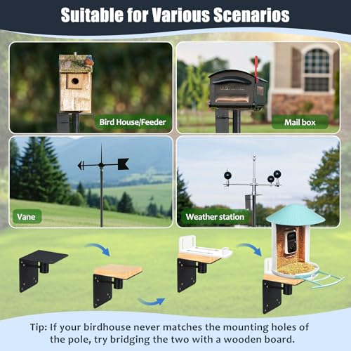 Bird House Pole, 102" Adjustable Bird Feeder Pole with Stand Stake, Heavy Duty 1.2 Inch Diameter Metal Bird Mounting Pole for Yard Garden Outdoors Park, Bluebird, Hummingbird, Black - size: 102 Inches