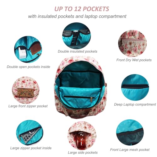 Diaper Bag Backpack Corduroy Multifunction Baby Fashion Travel Pack office Laptop Bag - color: Pink White Flower
