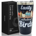 Onebttl Bird Watching Tumbler, 20oz Stainless Steel Insulated with Lid & Straw, Gift Card & Box Included, Perfect for Bird Lovers & Watchers, Birthday Gift - 360 Black - color: Black-Easily distracted by birds