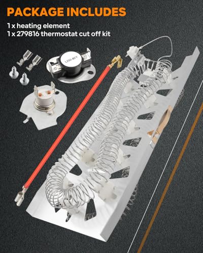 279816 Dryer Heating Element Kit Fit for Maytag MED5500FW1 MED5500FW2 MED5630HC0 MED5630HC1 MED5630HC2 Heating Element Replacement - style: 1 x 279816 thermostat cutout kit and 1 x heating unit