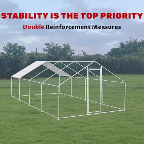 19.6x9.8x6.5ft Metal Chicken Coop, Chicken Run with Cover | Walk-in metal chicken run with waterproof cover, 1 mm PVC-coated mesh, and 1.38 in holes for backyard use - color: 4-Unit Coops