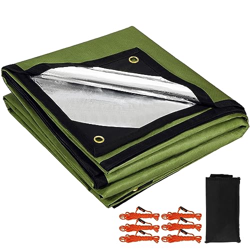 Heavy Duty Survival Blanket, Waterproof Emergency Thermal Tarp, Multipurpose Reflective Insulated All Weather Blankets for Camping Hiking, Green,11.8 x 8.5 ft - color: Green 142''x102''