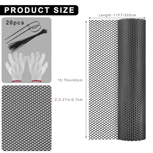 15.7IN x 11FT Black Chicken Wire mesh,Comes with 20 Twist Ties and Gloves,Plastic Chicken Wire Fencing,Poultry Netting,Poultry Fence,Chicken Wire for Crafts,Plastic Garden Fencing,Floral Chicken Wire - size: 15.7IN*11FT