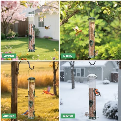 2PK Metal Bird Feeders with 6 Feeding Ports,Tube Bird Feeder with Steel Hanger,Wild Bird Feeder for Outdoors Hanging, Attracting Birds in Your Lawn, Garden, Balcony (Green) - color: Green 2 PACK