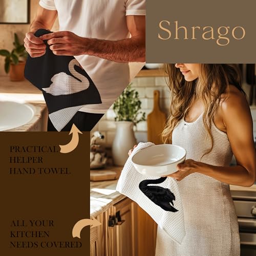 Vintage Swan Kitchen Towels, Rustic Farmhouse Swan Dish Tea Towels for Kitchen, Black and White Elegant Animal Decorative Hand Towel for Bathroom Decor, 16x24 Inch Set of 2 - color: White Swan