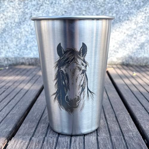 4 Pack 16oz Conical Stainless Steel Cups - Laser Engraved Animals, Stackable Durable Metal Cold Drink Cups for Parties & Outdoor Events (Bull/Horse/Deer/Ram) - color: Wild Animal 2