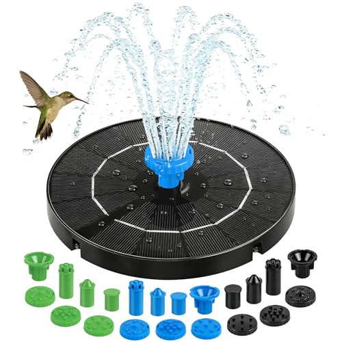 Yeomi 3.5W Solar Fountain for Bird Bath, 18 Nozzles in Black & Green & Blue | 6 Spray Patterns, Solar Water Pump Solar Fountain Pump for Bird Bath, Small Pond, Garden, Outdoor Water Feature - color: 3.5w Solar Fountain + Black&&blue&green Nozzles