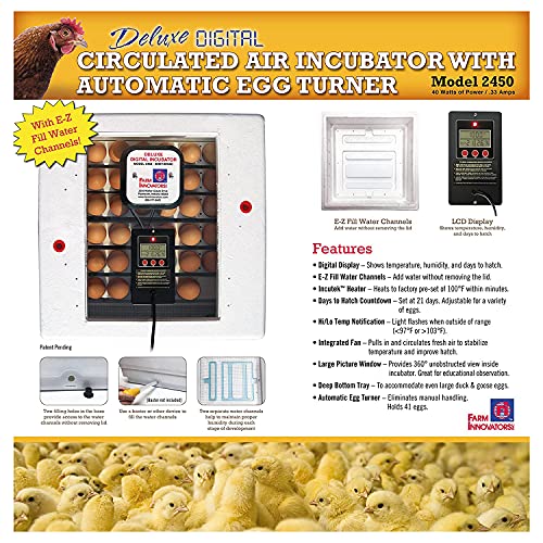 Farm Innovators 2450 Heated Digital Circulated Air Incubator with Automatic Egg Turner for Improved Egg Hatching of Up To 41 Eggs, White (2 Pack)