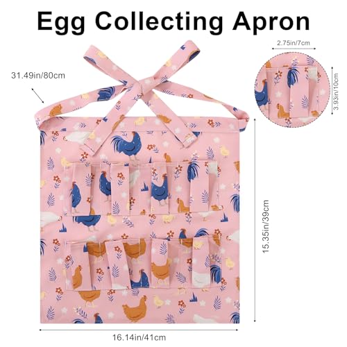 Egg Collecting Apron for Kids, Chicken Egg Apron with 8 Pockets | Cute Eggs Aprons for Fresh Eggs for Hen, Duck, Goose, Bird, Various Collection (Pink,Cartoon Chicken)