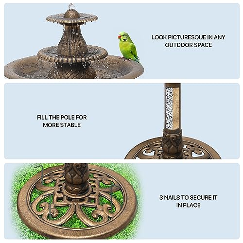 Outdoor Garden Bird Bath, 37" Water Fountain and Birdbath, Bronze | all Outside 3-Tiered Pedestal Antique Water Fountain and Birdbath for Garden Patio Deck Porch Backyard, 5L Capacity - color: Bronze