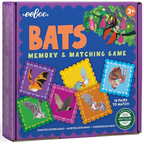 eeBoo: Memory & Matching Game- Little Bats-18 Pairs to Match & Memorize, Colorful Tiles, Encourages Recognition & Concentration Skills, Kids Ages 3+ - style: Bats