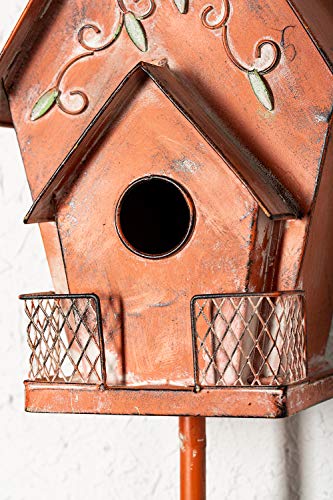 Dutch Cottage Bird House Stakes for Outside with Pole, Distressed Metal Birdhouse Stand for Outdoor Garden Decor(58") - style: Dutch Cottage