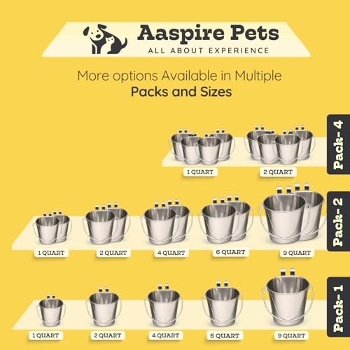 4 Quart Stainless Steel Flat Sided Bucket with Dual Hooks | 2 Pcs Durable Food & Water Bowl for Dogs Cats Goat & Livestock | Fits kennel Cage Critter Crate Hanging Pet Pail | Multipurpose - size: 4 Quart (Pack of 2)