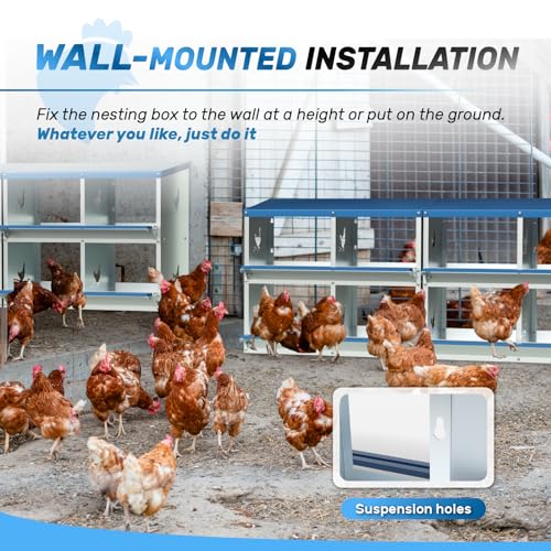 Chicken Nesting Box 8 Compartments Laying Boxes for Chicken Hens Ducks Poultry Protect Eggs Chicken Coop Easy Egg Collection Wall Mount Metal Nest Box for Chicken Coop - size: 8 Compartments