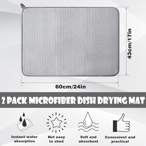 2 Pack Microfiber Dish Drying Mat,24 x 17 inch,Gray | Large Size,Super Absorbent,Drying Pad for Countertops,Sinks,Draining Racks - size: 2 PCS 24 x 17 inch