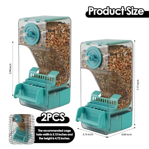 Bird Feeder No Mess 2PCS Automatic Clear Bird Seed Food Container Acrylic Parrot Feeder Dispenser Cage Accessories for Parakeet Budgies Cockatoo Canary Love Bird (Blue) - color: Blue