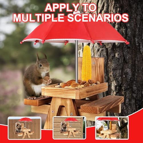 Gnodary Squirrel Feeder with Umbrella, Squirrel Feeders for Outside, Squirrel Picnic Table Feeder - Chipmunk Feeder Hold Corn, Corn Cob, Peanuts (Bright-Red) - color: Bright-Red