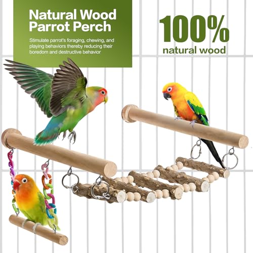 Bird Perches Ladder with Swing,Natural Wood Parrot Climbing Bridge Toys | Wood Climbing Ladder for Parakeet, Exercise Play Stand Parakeet Cage Accessories for Budgie Conure Lovebird Canary,B - color: B
