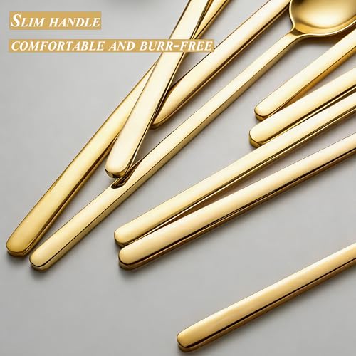 Long-handled Mirror-Finish Small Round Stainless Steel Spoon, Suitable for Scooping Bird's Nest, Honey, Coffee, Milk Powder, Sugar, Cocoa Powder and Other Foods & Desserts (6pcs 5.9", Gold-Plated) - size: 5.9in, style: 6Pcs Gold-Plated