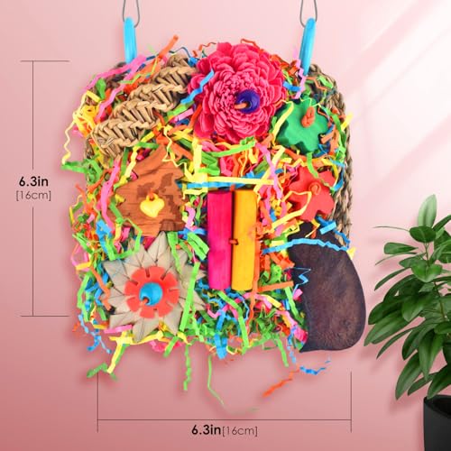 KATUMO Bird Toys, Parakeet Toys Bird Grass Mat Parrot Shredder Toys Lovebird Forage Toys for Cockatiel Conure Lovebird Parakeet Small-Medium Birds | Natural Grass Mat Toy Satisfies Birds Chewing & Foraging, Easy Hanging, Perfect for Small Medium Birds - c