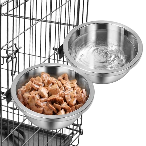 Crate Bowls for Large Dogs, ShineMe Heavy Duty Hanging Dog Bowls for Kennel Cage Crates, No Spill Stainless Steel Dog Crate Water Bowl or Large and Medium Dogs, 56oz, Set of 2 - color: Silver (56oz+56oz)