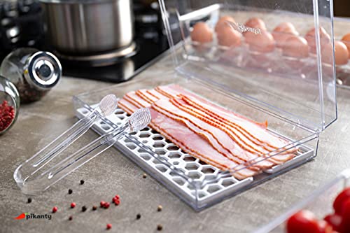 Pikanty Bacon Container for Refrigerator with Tongs & Drain Tray — Airtight Deli Meat Keeper, Cheese & Cold Cuts Storage, Dishwasher & Freezer Safe, Made in USA - style: Bacon Keeper