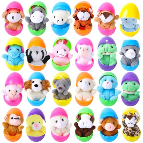 24 pcs Easter Eggs Filled with Mini Plush Animals Toy | for Easter Basket Stuffers Fillers, Eggs Hunt, Party Favor - size: 24PCS