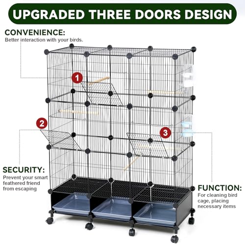 VISCOO Encrypted MetalBird Cage (46" x 36" x 12") for Parrot Parakeets | Bird Cages with Wooden Perches,Slide-Out Tray, Water Bottle & Feeder, for Parrot,Parakeets,Cockatiel,Small Mid-Sized Birds - size: 16.1"L x 12.6"W x 7.3"H