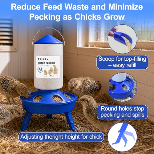 0.4Gal Top Fill Chick Feeder and 0.4Gal Chick Waterer 3 Height Scoop Blue | Chick Feeder and Waterer Set, Anti-Drown Poultry Waterer for Raising Chicks in Brooder - size: 0.4Gal Feeder & 0.4Gal Waterer