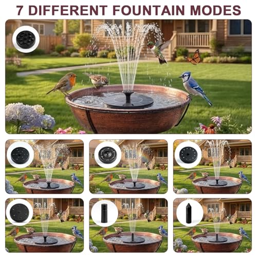 Solar Bird Bath Fountain, Green Metal Stand, 7 Nozzle, Outdoor Garden Decor (Bronze) - color: Bronze