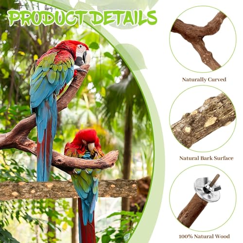8 Pcs Natural Grape Wood Bird Perch & Platform Set for Cages | Ideal for Small/Medium Birds (Budgies, Conures) | Bark Textures for Foot Health | Tool-Free Wing-Nut | Safe Chewing - size: Natural Grapewood Variety Set - 8PCS