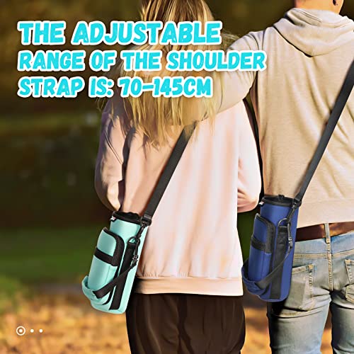 Nuovoware Water Bottle Carrier Bag, 25oz/32oz, Blue-green | Adjustable Shoulder Hand Strap, 2 Pocket, Neoprene Sleeve, For Hiking Travelling Camping - color: Blue-green, size: 25-32 Ounces - Standard