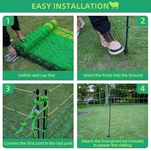 Electric Fence Netting, 49.6" H x 164' L, Portable Livestock Nets Mesh for Hog, Dogs, Deer, Goats, Larger Animals Electric Fencing for Backyards, Homesteaders, Farms, Ranches, Gardens - size: 49.6" H x 164' L Livestock