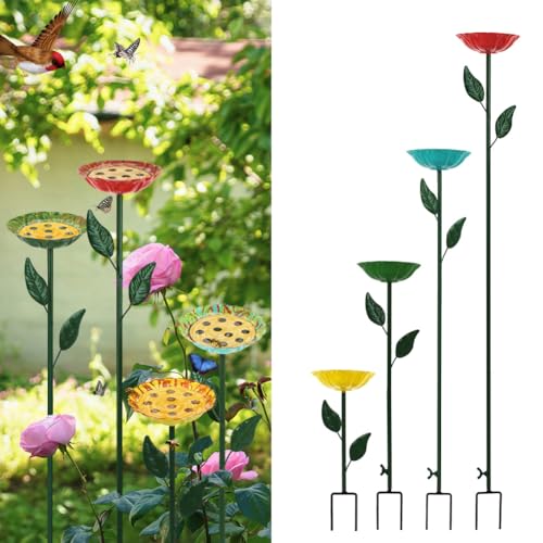 DREAMSOUL 4 Pack Bee Watering Station, Small Bird Bath for Bees Butterflies | Solid Metal Material, Compact Small Size, Durable Metal Stake Build, Ideal for Pollinator Gardens - size: 4PCS-A