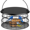 Hanging Bird Feeder, Metal Caged Squirrel Proof Bluebird Feeders Metal Mesh | All Metal, Cage Mealworm Bird Feeder with Tray, Squirrel Proof & Weatherproof, Easy to Refill & Clean