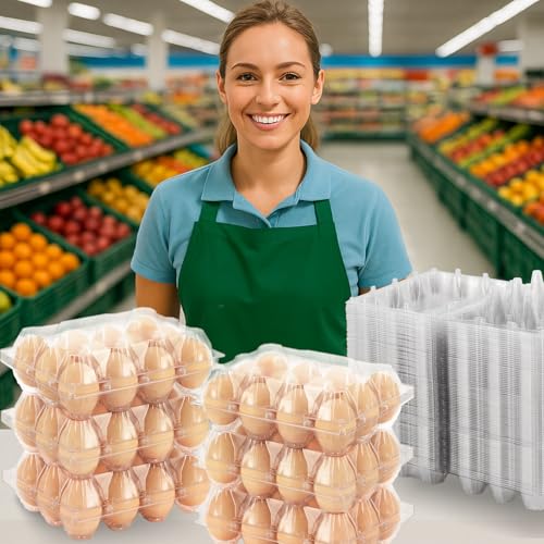 SINLUCESCE 50 Packs Egg Cartons Cheap Bulk, Plastic for 12 Eggs, Clear Egg Cartons 3 * 4 Grids, Perfect for Refrigerator Family Farm Commercial Business Market Display