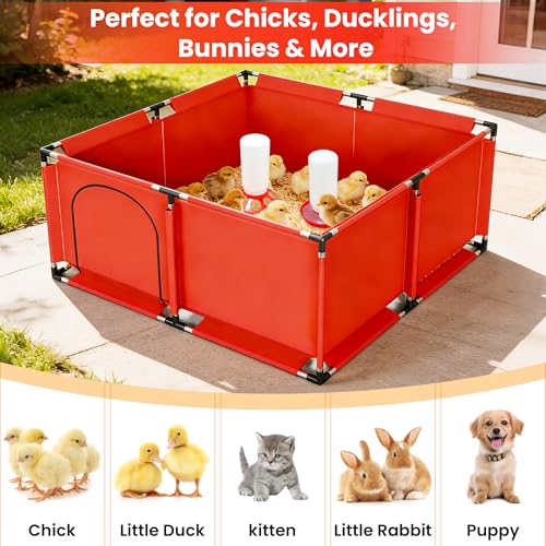 All-in-One Chicken Brooder Box for Chicks Starter Kit with Timer Heat Lamp & Stand, Perch, Sawdust, Feeder & Waterer, Large Sturdy Poultry Brooder for Up to 30 Baby Chicks, Ducks & Quail