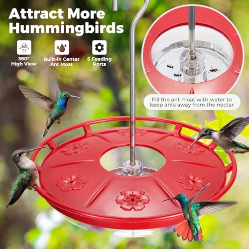 Kingsyard 2 Pack 16 OZ Saucer Hummingbird Feeders for Outdoors Hanging | 6 Bee Proof Feeding Ports, Leak-Proof Humming Nectar Bird Feeder, Ant Moat Easy Clean, Garden Décor Gifts, Oriole Feeders