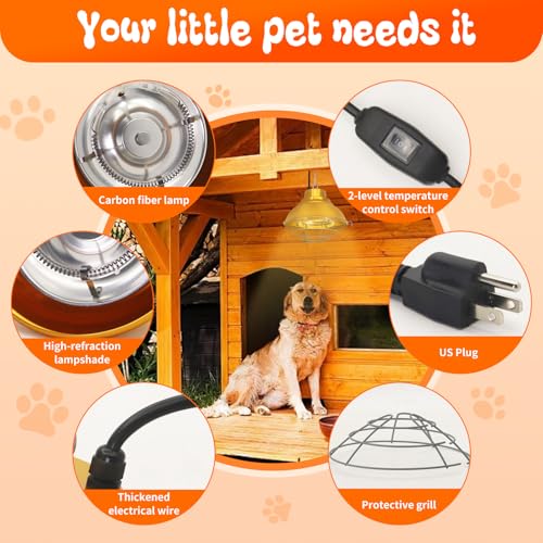 Chicken Coop Heater, 350W, Carbon Fiber Bulb, Adjustable 2-Mode | Heat Lamp for Chickens Brooder, Adjustable Hanging Height, For Chick, Puppy, Cat, Goat, Piglet